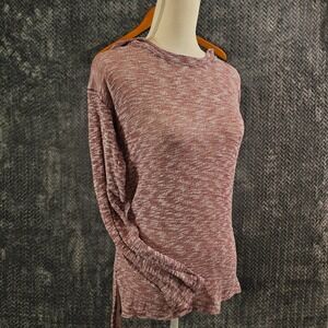 AEROPOSTALE Womens Burgundy White Marled Knit Hoodie Long Sleeve Top Size S